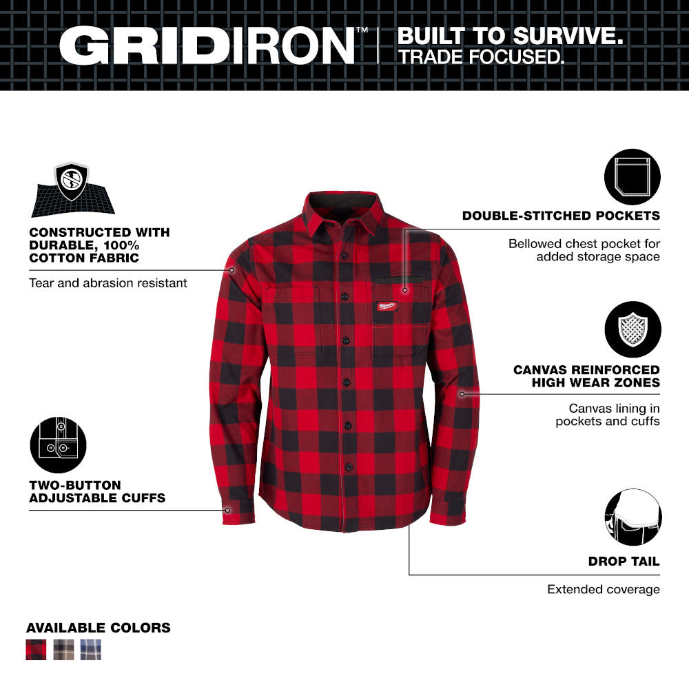 Milwaukee M551R GRIDIRON Flannel Shirt - Red - 2