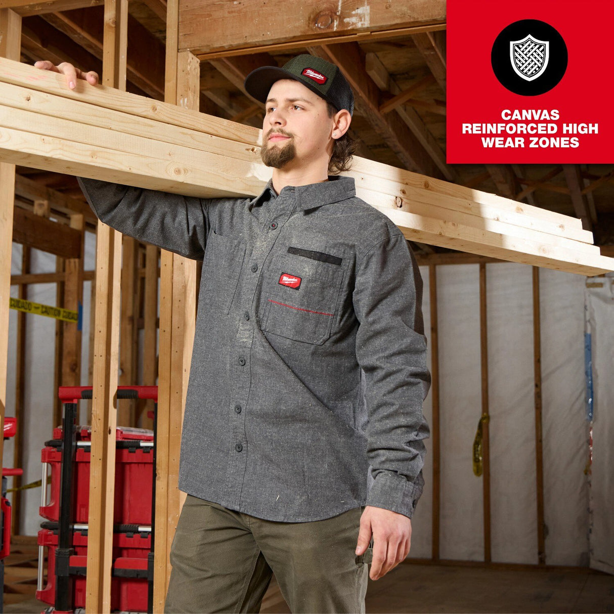 Milwaukee M552E-L Gridiron Flannel Shirt Wind Resistant Heavyweight Cotton with Reinforced Pockets and Cuffs - 4