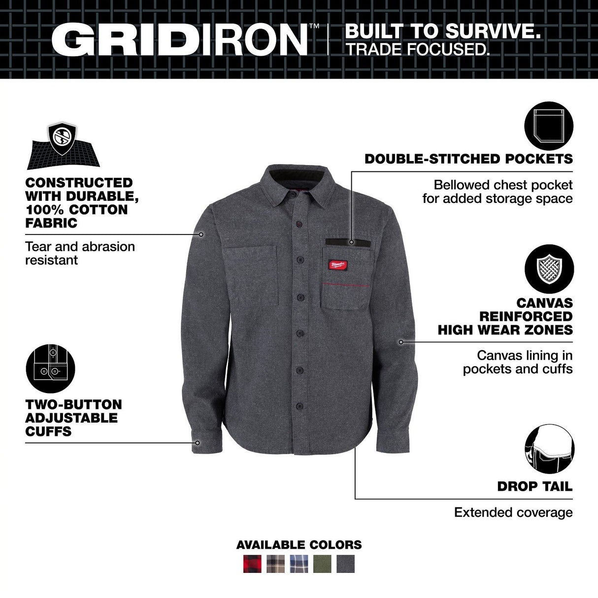 Milwaukee M552G-L GRIDIRON Flannel Shirt Heavyweight Wind Resistant Workwear - 2