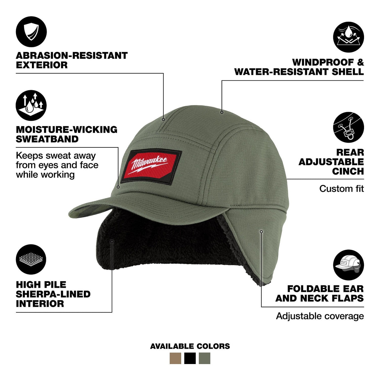 Milwaukee M754E-LXL Sherpa-Lined Windproof Water-Resistant Hat Green Large/X-Large - 2