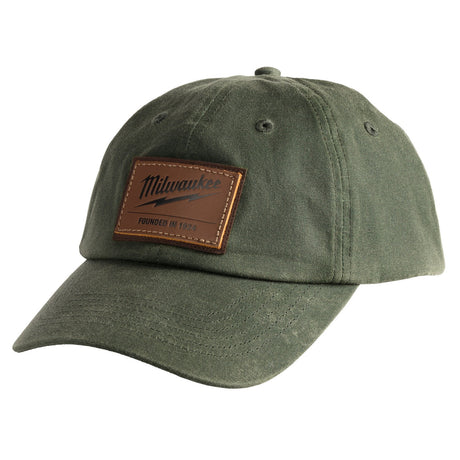 Milwaukee M772E Waxed Canvas Adjustable Hat Green Water Resistant with Leather Strap