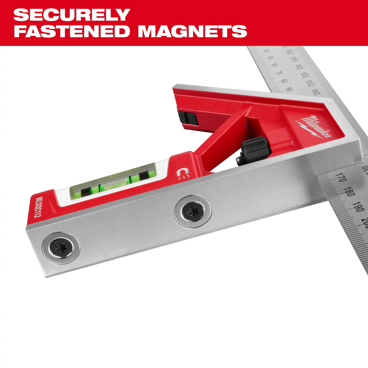 Milwaukee MLSQC112 300mm Magnetic Combination Square with Rare Earth Magnets and Sharpsite Vial - 7