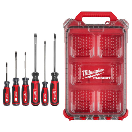 Milwaukee MT200-6P Cushion Grip Screwdriver Set with PACKOUT Low-Profile Compact Organizer (6 Piece)