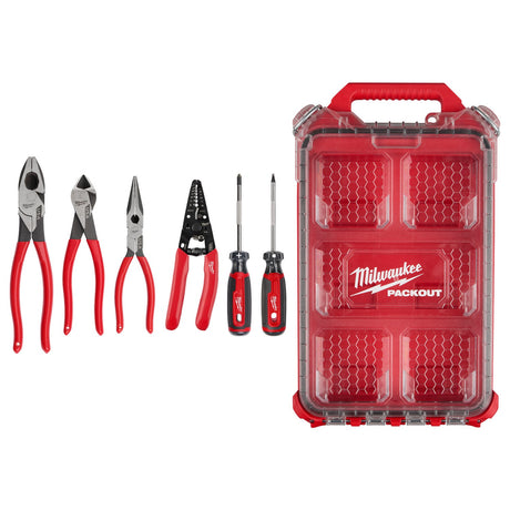 Milwaukee MT500-6P Dipped Grip Pliers Wire Stripper Set with PACKOUT Organizer (6 Piece)