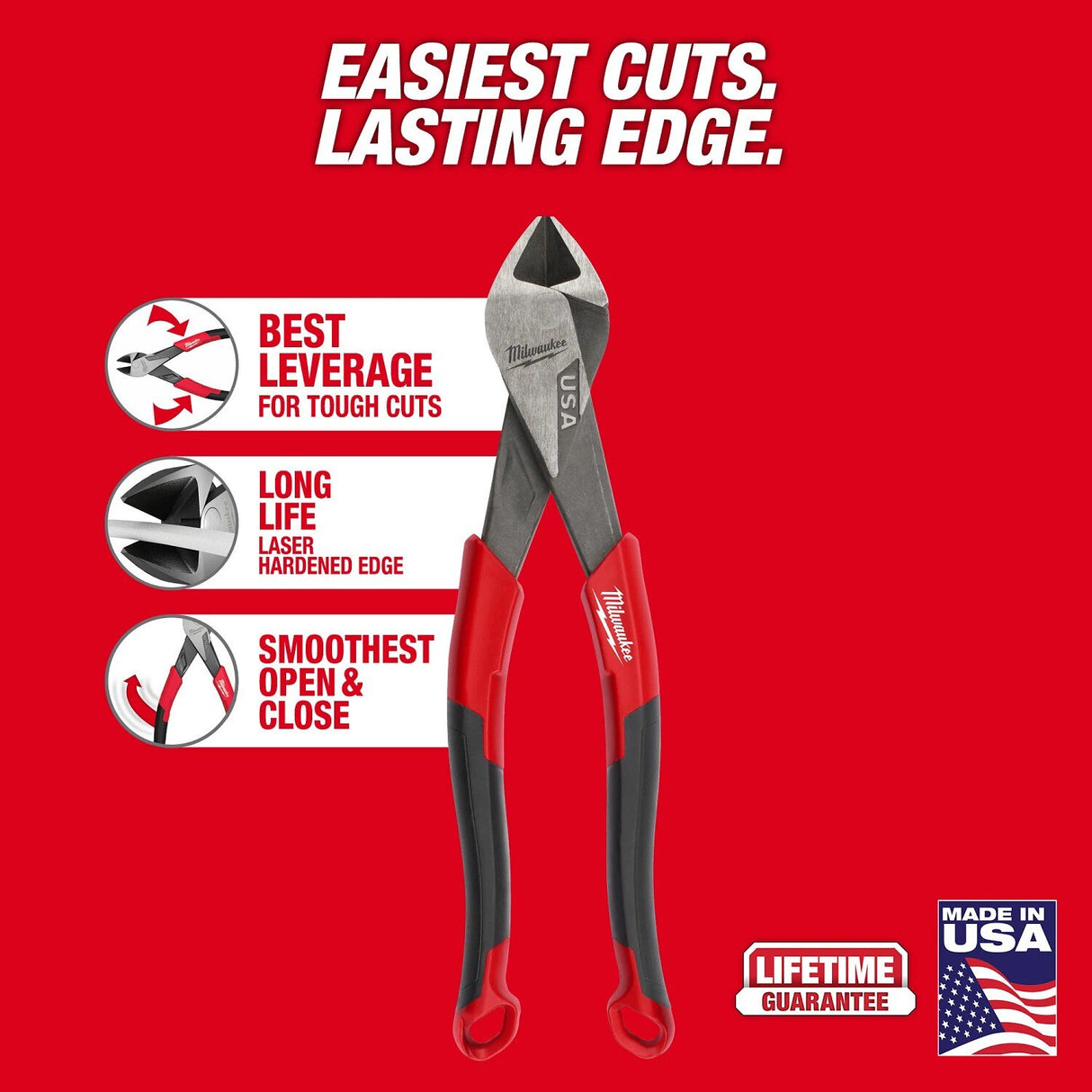 Milwaukee MT558A 8" Angled Head Diagonal Comfort Grip Cutting Pliers (USA) - 3