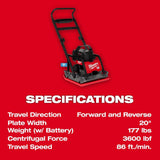 Milwaukee MXF220-2HD MX FUEL Lithium-Ion 20 in. Plate Compactor Kit with (2) FORGE HD12.0 Batteries and (1) MX FUEL Super Charger - 13