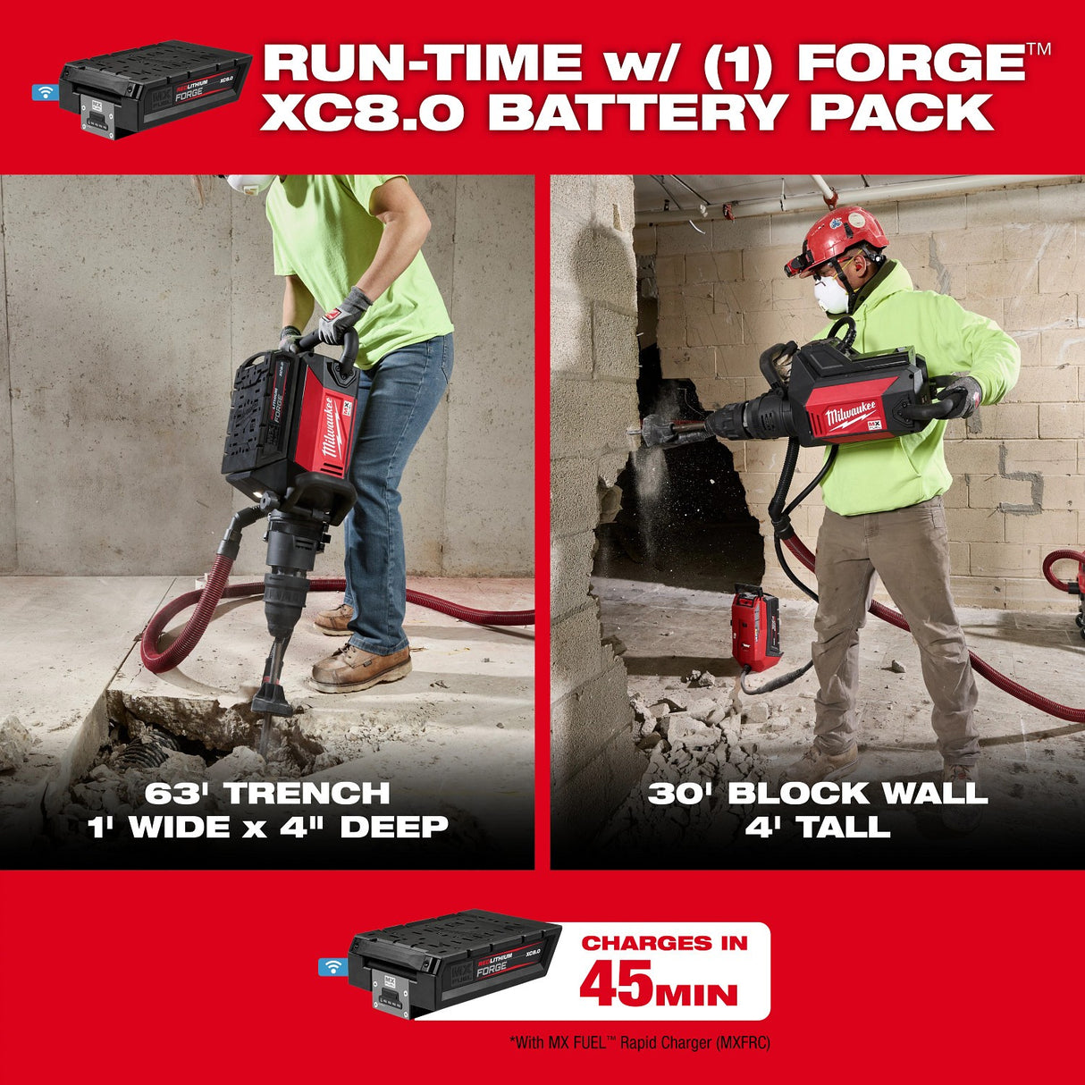 Milwaukee MXF365-0 MX FUEL 27 lb SDS MAX Cordless Demolition Hammer with AVS and ONE-KEY - 6