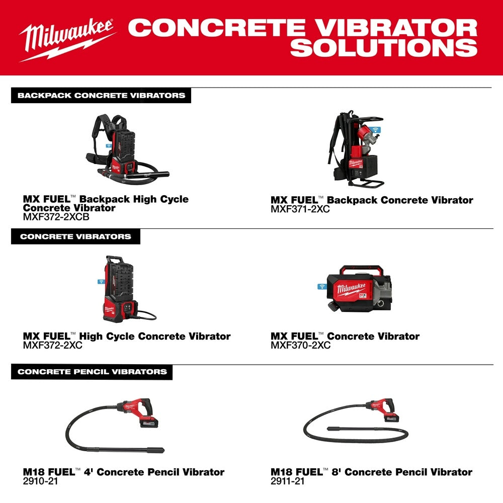 Milwaukee MXF372-2XCB MX FUEL Backpack High Cycle Concrete Vibrator Kit w/ 7' Whip / 1.75" Head - 13