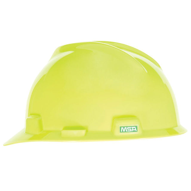 Mine Safety 10061512 V-Gard Slotted Cap w/Fas-Trac III Suspension, Hi-Viz Yellow