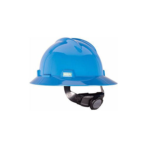 MSA 475368 V-Gard Slotted Full-Brim Hat, Blue, w/FasTrac III Suspension