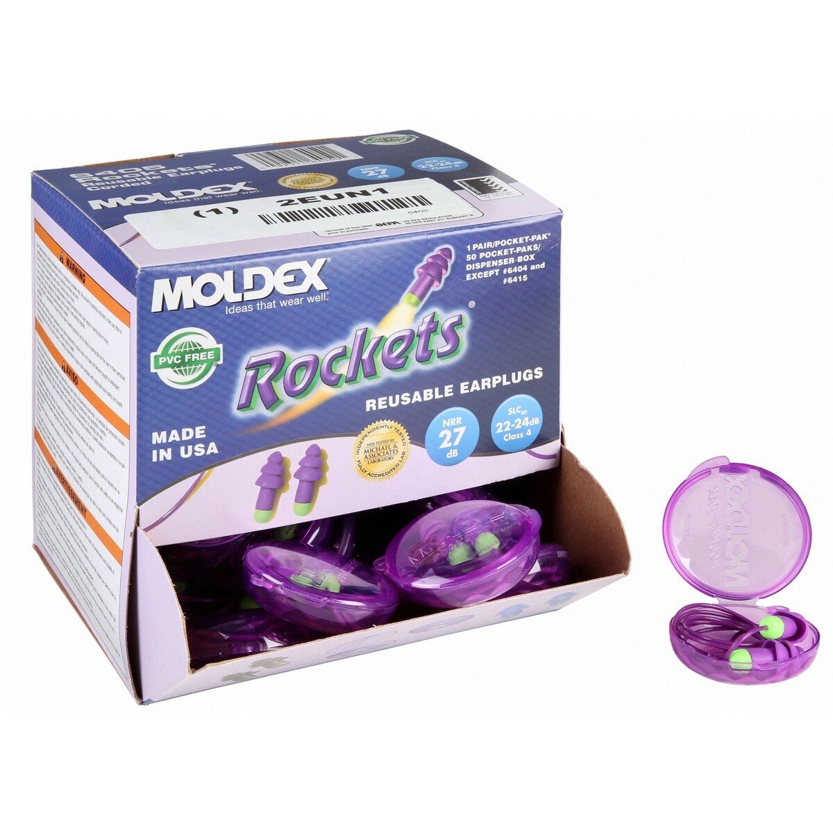 Moldex 6405 Rockets Corded Flanged Reusable Earplugs NRR 27 dB with Pocket-Pak Case - 3