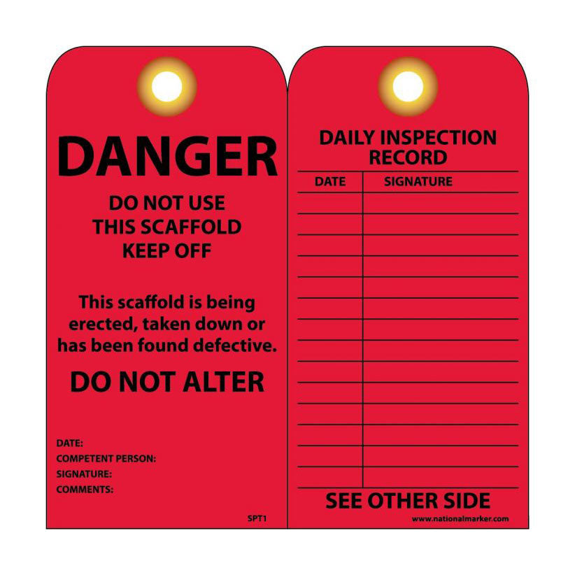 National Marker SPT1 Scaffolding Tag-red Danger Do Not Use, Pack Of 25