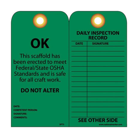 National Marker SPT3 Accident Prevention Tag, 6" H x 3" W, Cardstock, Green