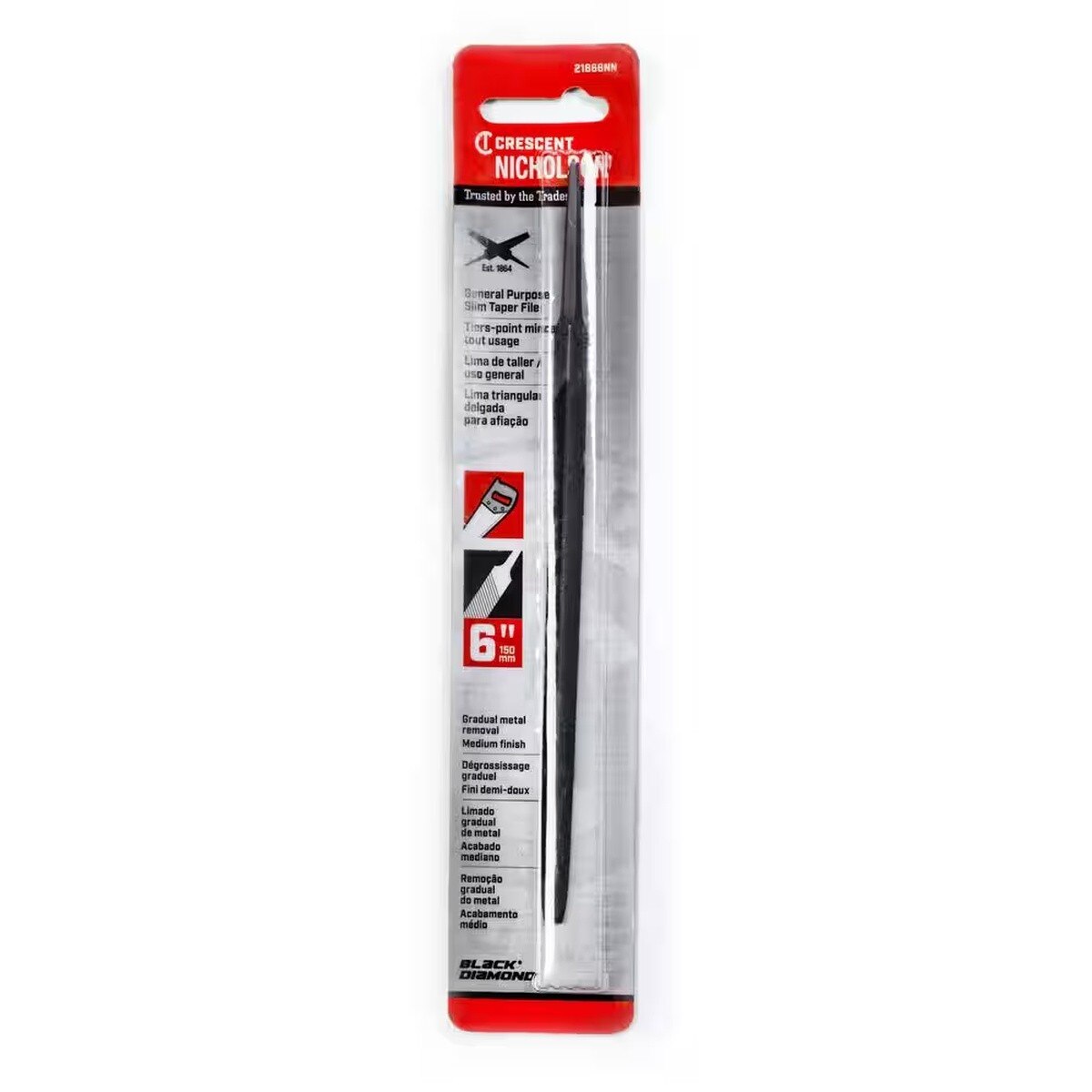 Nicholson 21866NNB 6" Single Cut Slim Taper File Without Handle - 4