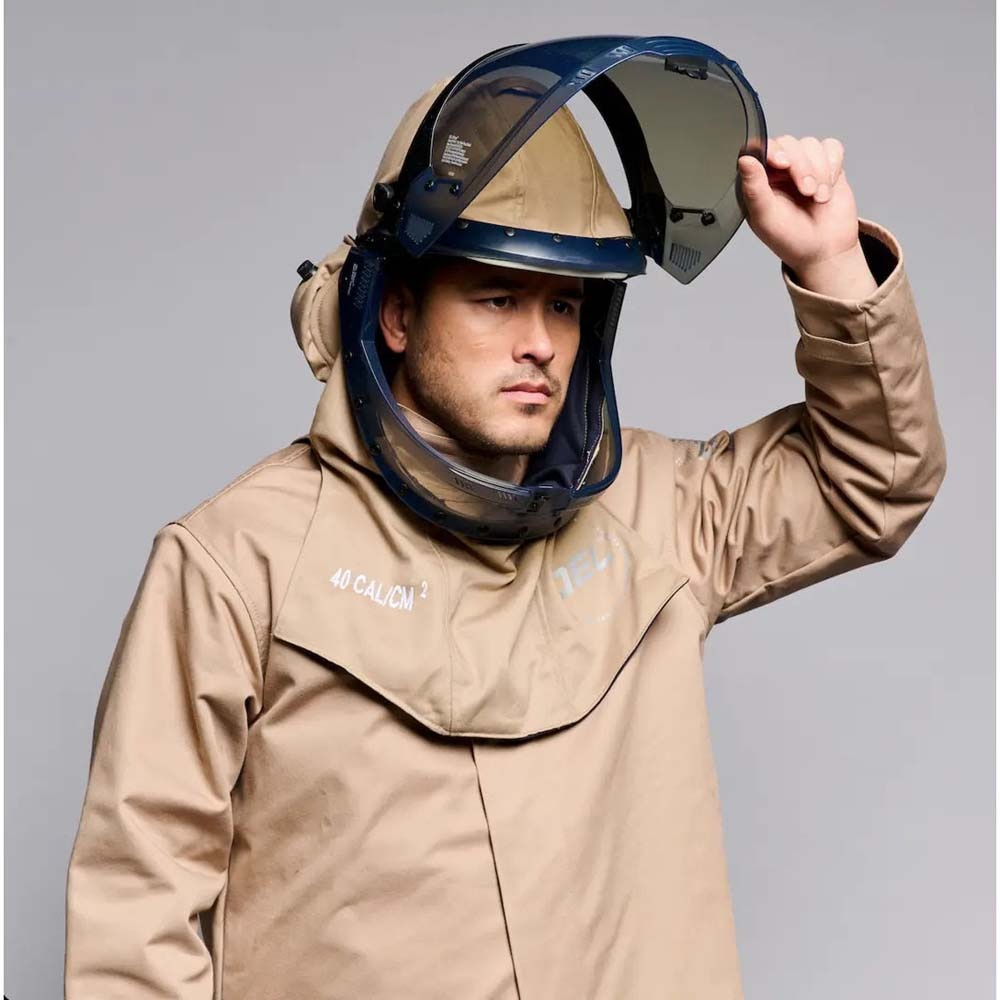 OEL  AFW40LF-F-KJB-L 40 Cal Arc Flash Jacket and Bib Overall Kit with Lift Front Hood and Fan Khaki Large (Kit) - 2