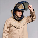 OEL  AFW40LF-F-KJB-L 40 Cal Arc Flash Jacket and Bib Overall Kit with Lift Front Hood and Fan Khaki Large (Kit) - 2