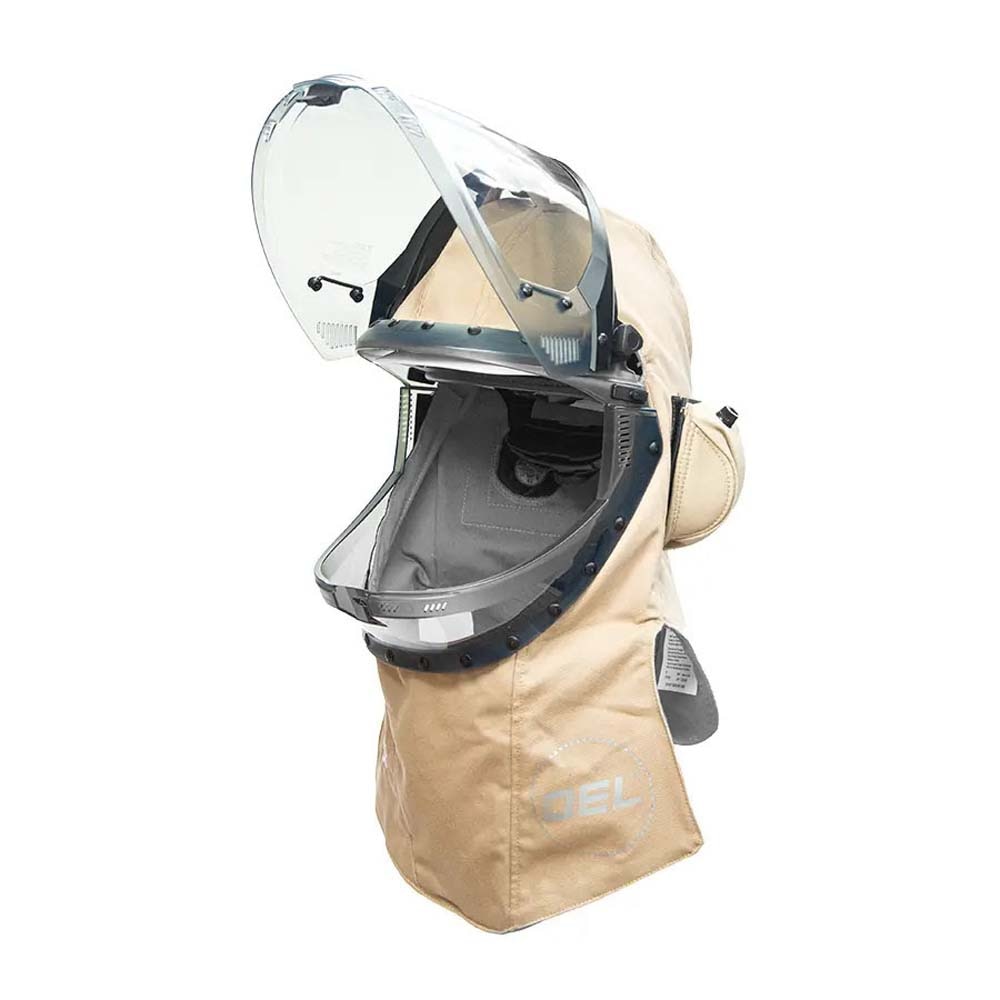 OEL  AFW40LF-F-KJB-L 40 Cal Arc Flash Jacket and Bib Overall Kit with Lift Front Hood and Fan Khaki Large (Kit) - 4
