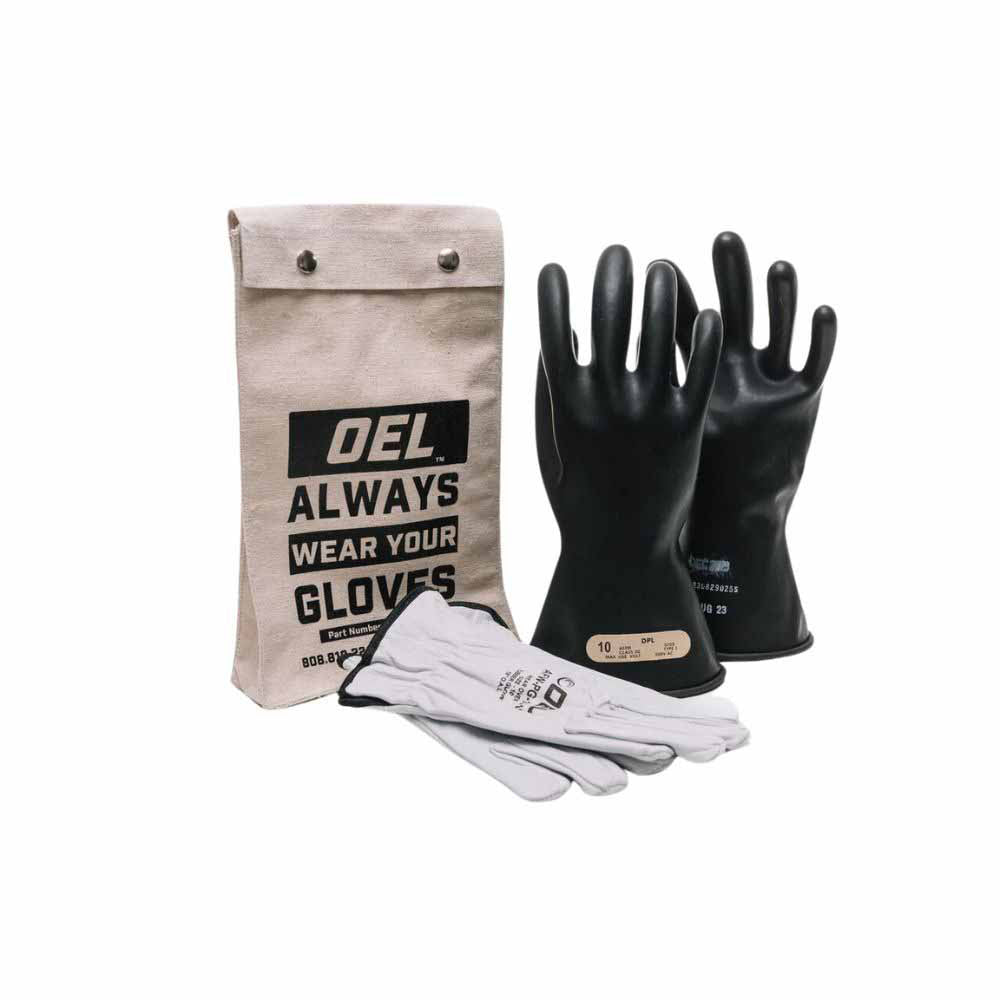 OEL IRG0011B10K Class 00 Black Rubber Insulating Glove Kit- Size 10