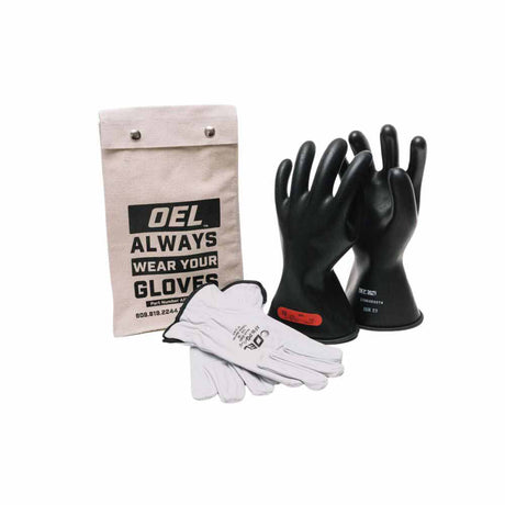 OEL IRG011B10K Class 0 Black Rubber Insulating Glove Kit - Size 10