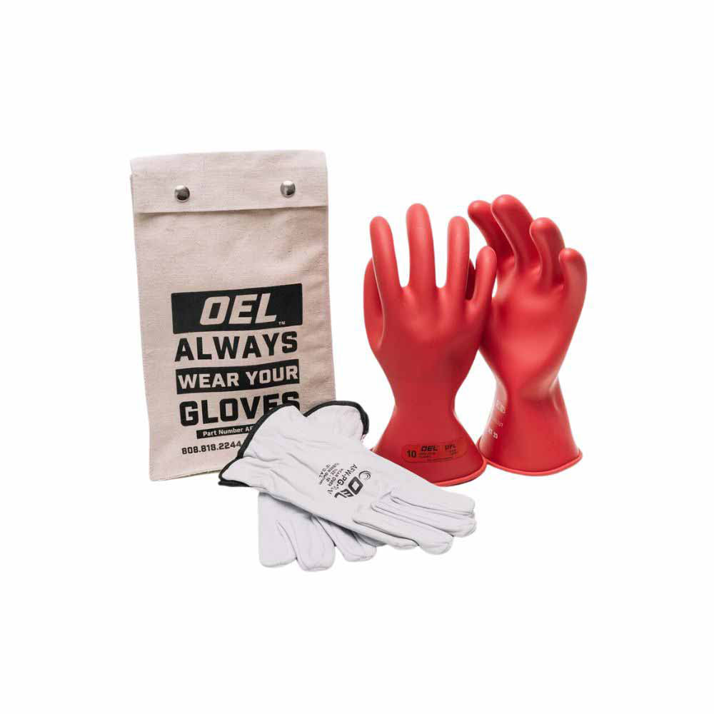 OEL IRG011R10K Class 0 Red Rubber Insulating Glove Kit - Size 10