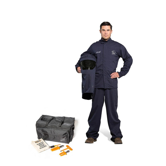 OEL Industries AFW25-NJB-F 25 Cal Arc Flash Jacket and Bib Overall Kit with Switchgear Hood and Fans