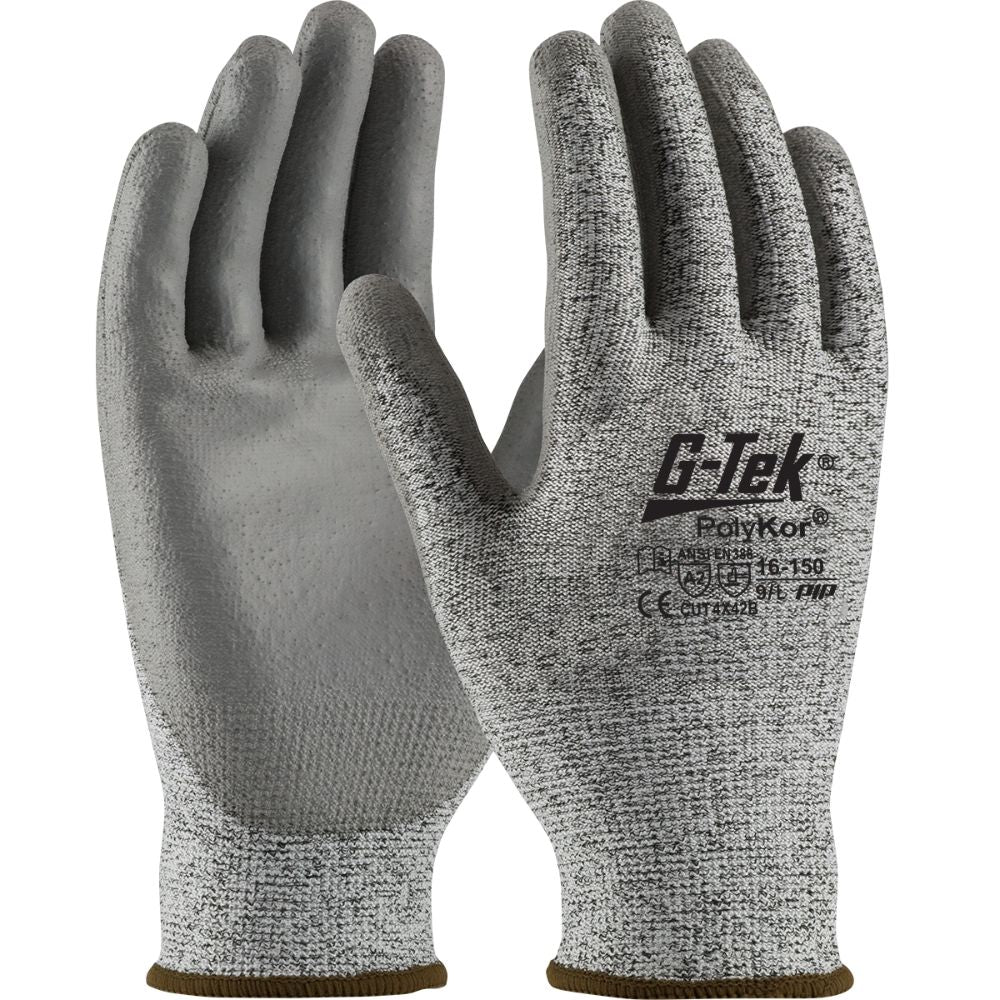 PIP 16-150/XXS G-Tek PolyKor Seamless Knit PolyKor Blended Glove with Polyurethane Coated Flat Grip on Palm & Fingers - XXS