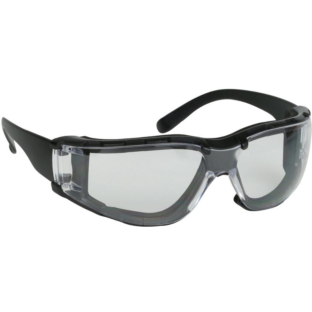 PIP 250-00-F020 Zenon Rimless Safety Glasses with Black Temple, Clear Lens, Foam Padding and Anti-Scratch / Anti-Fog Coating