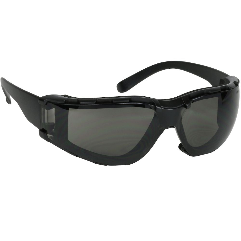 PIP 250-00-F021 Zenon Rimless Safety Glasses with Black Temple, Gray Lens, Foam Padding and Anti-Scratch / Anti-Fog Coating