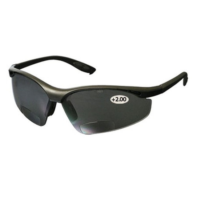 PIP 250-25-0120 Semi-Rimless Safety Reader Glasses with 30 mm Curved Top Magnifier, Gray Lens, Anti-Scratch, +2.00 Diopter
