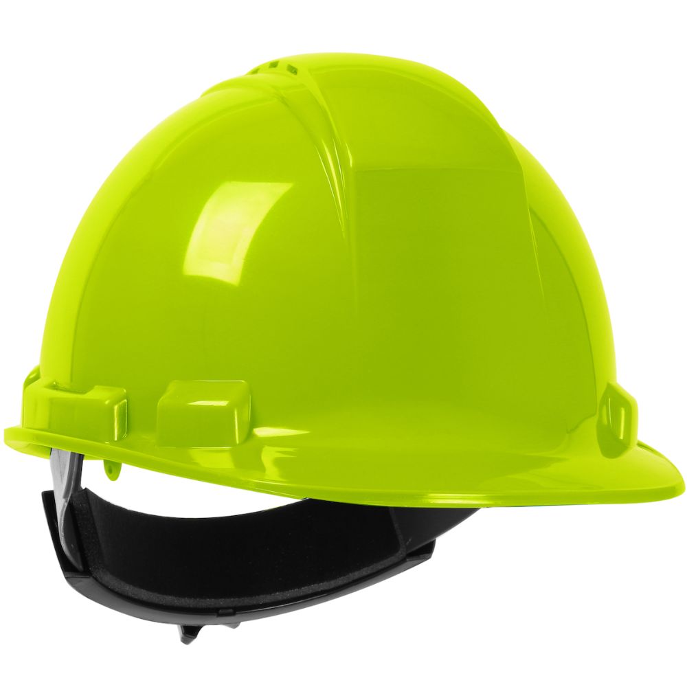 PIP 280-HP241RV-44 Whistler Vented, Cap Style Hard Hat with HDPE Shell, 4-Point Textile Suspension and Wheel Ratchet Adjustment - Hi-Viz Yellow