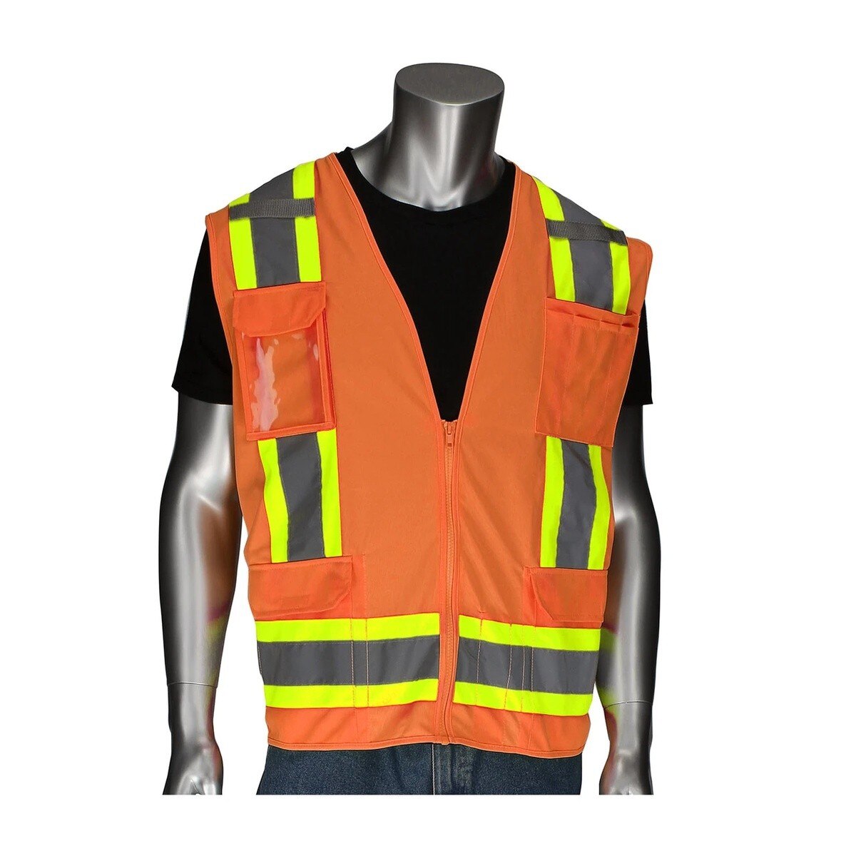 PIP 302-0500D-OR/S Small ANSI Type R Class 2 Surveyors Vest with Mesh Back and D Ring Access