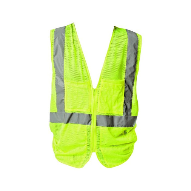 PIP 302-MVGZ4PLY-2X ANSI Class 2 Mesh High-Visibility Vest with 4 Pockets, Zipper Closure, 2" Tape, 28" Length, Lime Yellow, Size 2XL