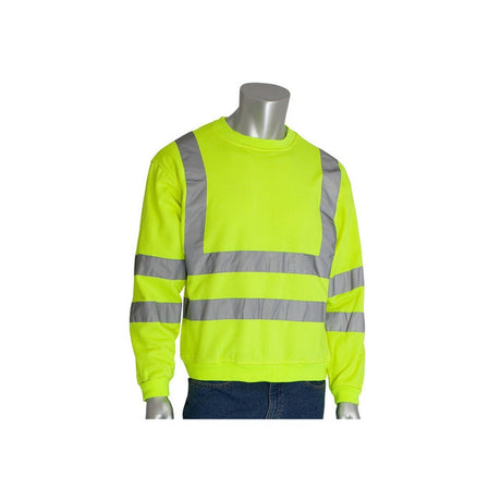 PIP 323-CNSSELY-L ANSI Class 3 Crewneck High-Visibility Sweatshirt 8 oz Fleece 2" Tape 27.5" Length Yellow Large
