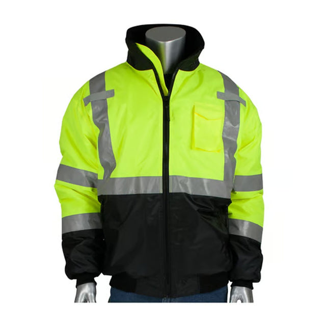 PIP 333-1740-LY/4X Class 3 Cold Weather Jacket Black Lime Yellow 4XL 2" Reflective Stripe