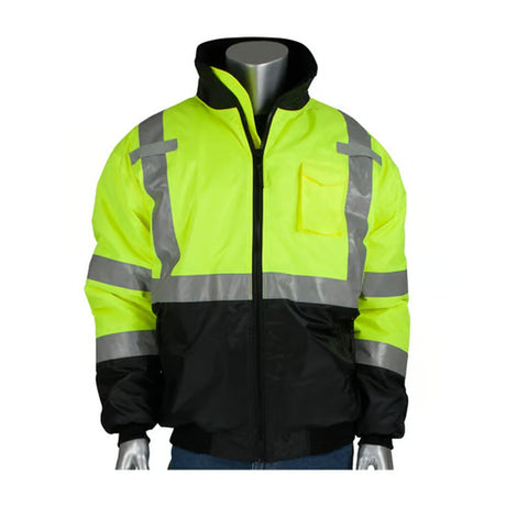PIP 333-1740-LY/L ANSI Class 3 Cold Weather Bomber Jacket Black Lime Yellow 2" Reflective Stripe Large