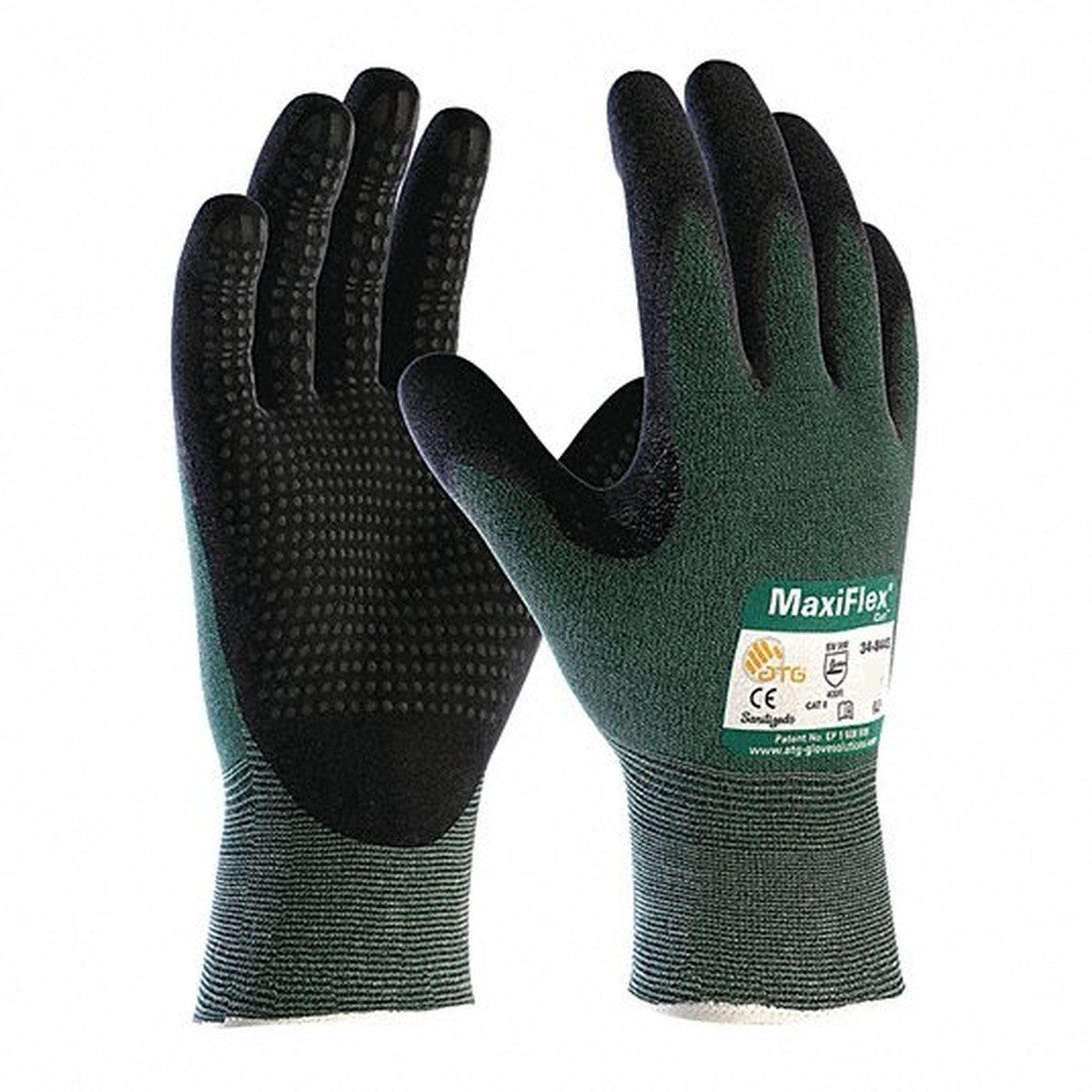 PIP 34-8443/S MaxiFlex Cut, Green Eng Yarn, Black Nitrile MicroFoam Dot Co