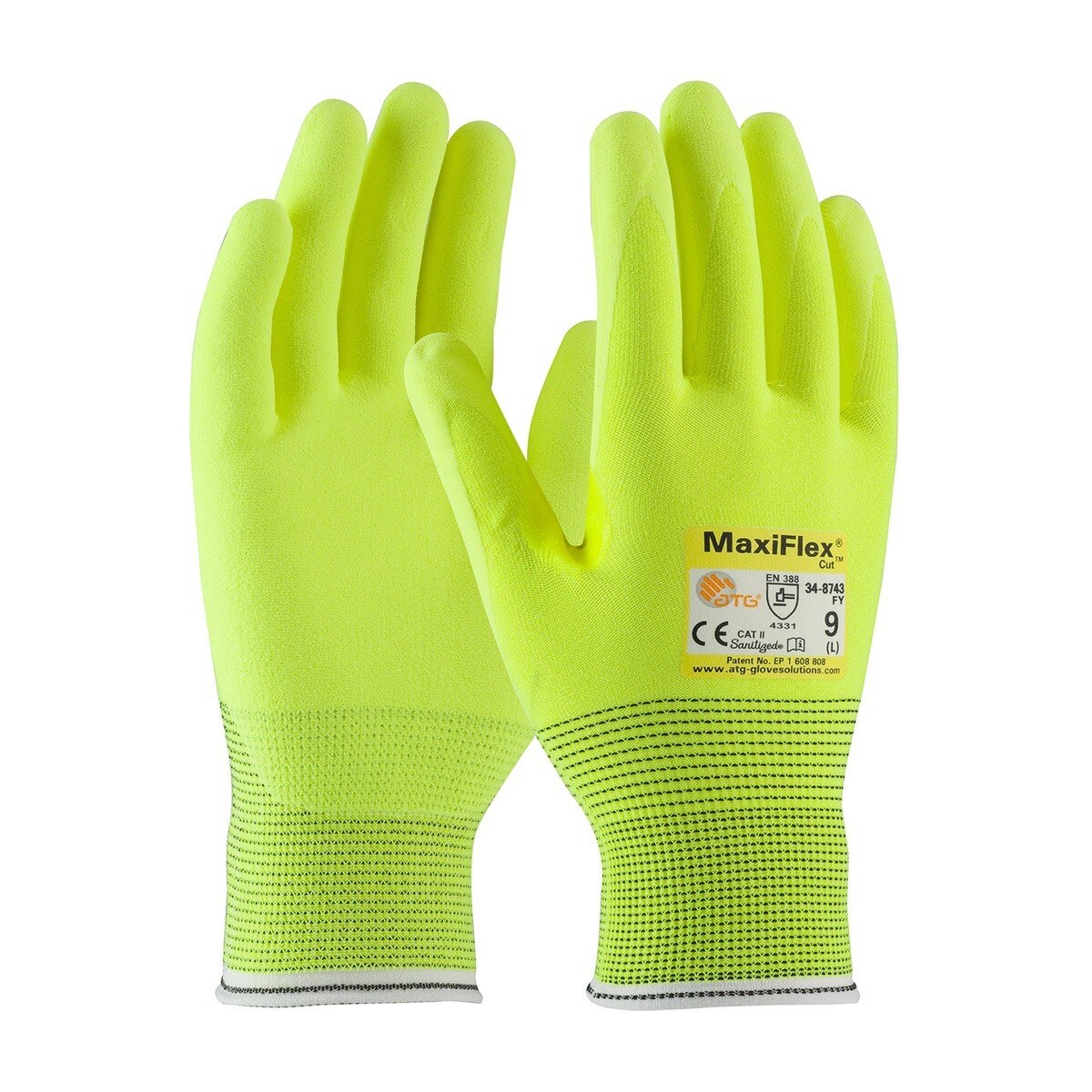PIP 34-8743FY/S Hi-Vis A2 Cut Resistant Seamless Knit Gloves with Nitrile MicroFoam Grip
