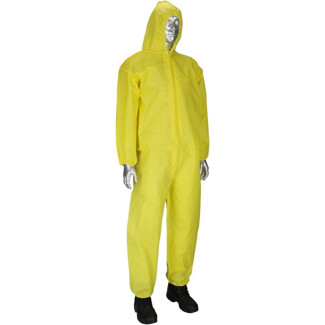 PIP 3678B/3XL PosiWear UB Plus Yellow Chemical Resistant Disposable Coverall with Hood and Elastic Wrists and Ankles, Size 3XL (25 Case)