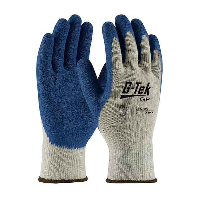 PIP 39-C1300/M G-Tek GP Poly Cotton Knit Gloves with Crinkled Blue Latex Palm and Fingers 10 Gauge Medium (12 Pack)
