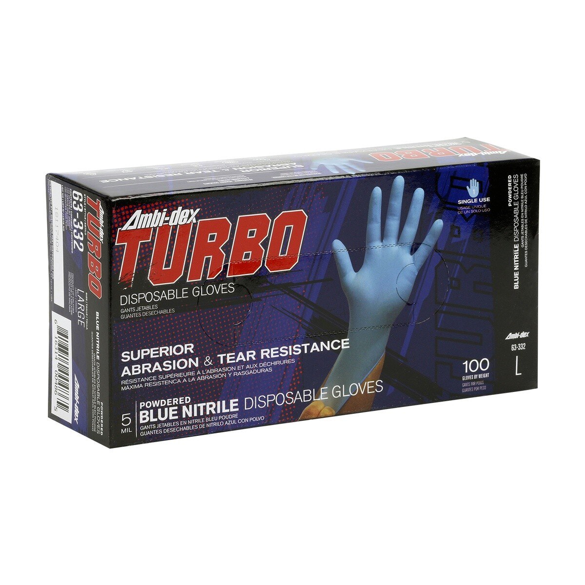 PIP 63-332/L Powdered Blue Nitrile Disposable Gloves with Textured Grip 5 Mil Large (100 Count) - 2