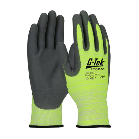 PIP Industrial Products 16-323/L G-Tek Polykor Hi-Vis Glove, 15 Gauge, Size Large