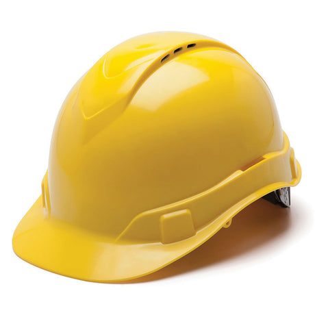 Pyramex HP44130V Ridgeline Vented Cap Hard Hat, 4 Pt Ratchet Suspension, Yellow