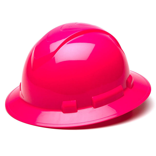 Ridgeline Full Brim Hard Hat 4 Pt Ratchet Suspension, Hi Vis Pink