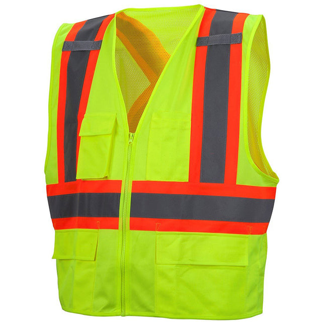 Pyramex RCZ2410L Hi-Vis Lime Vest with Contrasting Reflective Tape, Large