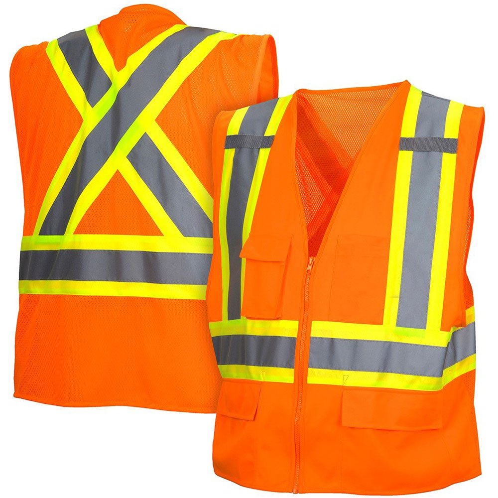 Pyramex RCZ2420L Hi-Vis Orange Vest with Contrasting Reflective Tape, Large - 3