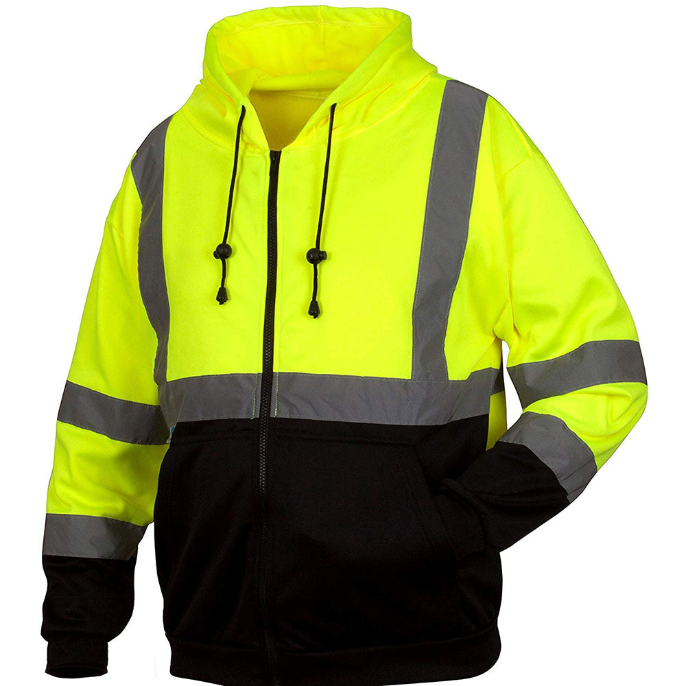 Pyramex RSZH3210L Hi-Vis Lime Zipper Sweatshirt with Black Bottom - Large