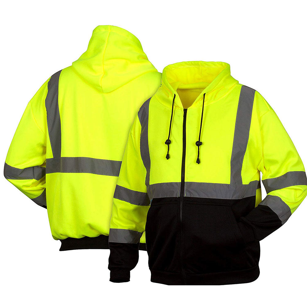 Pyramex RSZH3210L Hi-Vis Lime Zipper Sweatshirt with Black Bottom - Large - 3