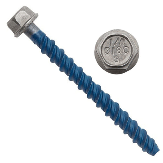 Powers Fasteners 07882-PWR 3/8 in x 3 in Wedge-Bolt Screw Anchor, 316 Stainless Steel, Indented Hex Head (50 Pack)