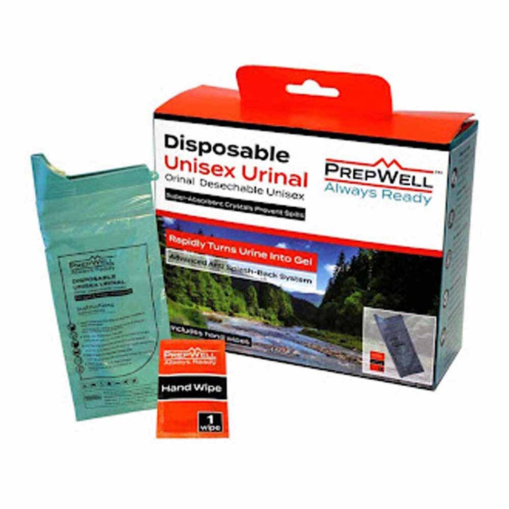 PrepWell 4110824 Individually Wrapped Uni-Sex Urinal Bag 100% Recycled w/ Super Absorbent Pouch & Hand Wipes - 2