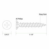 Primesource CB114 Cement Board Screws for Wood or Steel, Wafer Head with Nibs, #8 x 1-1/4" (5,000 Pack) - 2